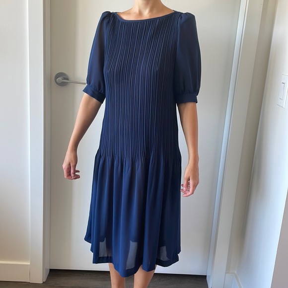 Vintage navy chiffon dress - Picture 2 of 7